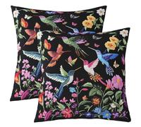 Homemissing Birds Reversible Throw Pillow Covers 55x55cm Flowers Pillow Covers Home Decor Boho Square Cushion Covers Set of 2 Carbon Black Throw Pillowcases for Sofa Couch Chair