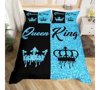 Homemissing Black and Blue Crown King and Queen Duvet Cover King Size for Adults Couple Men Women,Valentine'S Day Wedding Gifts,His and Hers Quilt Cover 2 Pillowcases Bedroom Decor(No Glitter)