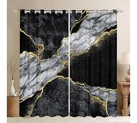 Homemissing Black and Gold Marble Window Curtains for Golden Cracked Lines Curtains for Kids Boys Girls Grey White Marble Texture Window Drapes Modern Window Treatments,W66*L90