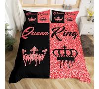 Homemissing Black and Red Crown King and Queen Duvet Cover King Size for Adults Couple Men Women,Valentine'S Day Wedding Gifts,His and Hers Quilt Cover 2 Pillowcases Bedroom Decor(No Glitter)