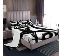 Homemissing Black and White Line Abstract Bed Sheets Set Single Size Modern Striped Graffiti Art Deep Pocket Fitted Sheet Geometric Geometry Bedding Sets Soft Bed Set 3Pcs with 1 Pillow Cases
