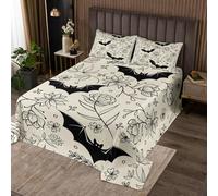 Homemissing Black Bat Bedspread Quilts Halloween Decor Coverlet Set Single Size for Kids Boys Girls Happy Halloween Quilted Coverlet for All Season With 1 Pillowcase Wheat Microfiber