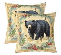 Homemissing Black Bear Throw Pillow Covers Set of 2 Rustic Cabin Country Cushion Case Rustic Wooden Plank Decor Pillowcase Wild Animal Indoor Outdoor Super Soft 40x40cm
