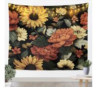 Homemissing Black Boho Floral Tapestry Farmhouse Botanical Wall Art Blossom Flowers Pattern Wall Hanging Blanket for Living Room Bedroom Botanical Home Decor XLarge XLarge 69x91 Inch Garden Flower