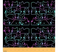 Homemissing Black Cat Fabric by The Yard 2 Yards (L184*W150cm) Cute Cat Print Upholstery Fabric for Chairs for Cute Kitten Animals Waterproof Outdoor Fabric Cat Colorful Reupholstery Fabric Decor