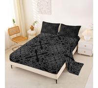 Homemissing Black Damask Bed Sheets Set Double Size for Kids Boys Girls Vintage Damask Floral Bedroom Decor Antique Victorian Baroque 4Pcs with 2 Pillowcases Luxury Royal Fitted Sheet