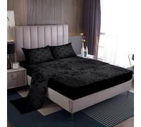 Homemissing Black Damask Sheet Set King Size Kids Vintage Floral Sheets with Deep Pocket Fitted Sheet for Boys Girls Antique Victorian Baroque Bed Sheets Set Baroque Style Bedding Set
