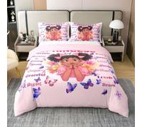 Homemissing Black Girl Magic Duvet Cover 100% Cotton Super King Size | African American Bedding Set Butterflies Print Duvet Cover Butterfly Bedroom Decor 3Pcs Zipper Closure With 2 Pillowcases