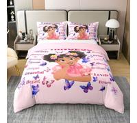 Homemissing Black Girl Magic Duvet Cover 100% Cotton Super King Size | Butterflies Print Bedding Set Breathable Soft African American Duvet Cover 3Pcs Butterfly Bedroom Decor Zipper Closure