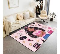 Homemissing Black Girls Living Room Rugs for Bedroom Area Rug 100 * 150cm Kids Bow Magic Girl Decor Carpet for Girls Cute African American Indoor Floor Mat Soft Non-slip Afro Princess Room Decor