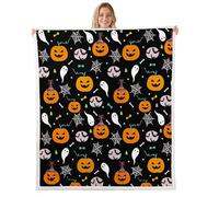 Homemissing Black Halloween Fleece Throw Blanket Kids Baby 30x40Inch Cute Ghost Bat Spider Web Sherpa Blanket Plush Fuzzy Kids Teens Pumpkin Candy Spooky Trick or Treat for Bed Sofa Chair Living Room