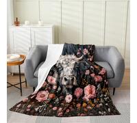 Homemissing Black Highland Cow Flannel Fleece Throw Blanket Baby 30x40Inch For Kids Boys Girls Anime Highland Cattle Plush Sherpa Blanket Pink Dasiy Bedroom Decor Farmhouse Animal