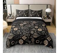 Homemissing Black Western Aztec Bedding Set for Girls Boys Kids Super King Size Wild Western Cowboy Comforter Cover Horse Bull Skull Boho Rustic Farmhouse Tribal Duvet Cover 100% Cotton Soft 3Pcs