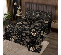 Homemissing Black Western Aztec Coverlet Set for Girls Boys Kids King Size Wild Western Cowboy Quilted Coverlet Room Decor Horse Bull Skull Boho Rustic Farmhouse Tribal Bedspread