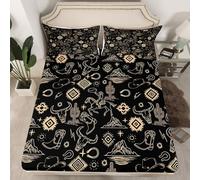 Homemissing Black Western Aztec Fitted Sheet for Girls Boys Kids King Wild Western Cowboy Bedding Room Decor Horse Bull Skull Boho Rustic Farmhouse Tribal Bed Sheets Set 16" Deep Pocket Soft 3Pcs