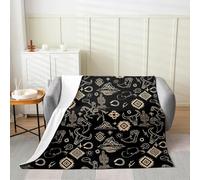 Homemissing Black Western Aztec Flannel Blanket Plush Fuzzy Boys Kids Baby 30x40Inch Wild Western Cowboy for Bed Couch Chair Living Room Horse Bull Skull Rustic Farmhouse Tribal Fleece Throw Blanket