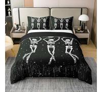 Homemissing Black White Gothic Bedding Set King Size Kids Goth Skull Comforter Cover for Boys Girls Teens Skeleton Happy Halloween Galaxy Moon Duvet Cover 100% Cotton Soft Room Decor 3Pcs