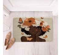 Homemissing Black Woman Bathroom Rugs African American Bath Mats Microfiber Flower Butterfly Bathroom Accessories Floor Doormats Non-Slip 16x24Inch Soft