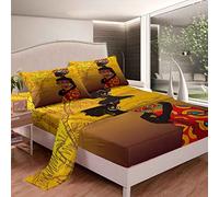 Homemissing Black Woman Bed Sheet Set Boho Tribal Fitted Sheet Ethnic Afro African Bed Sheet Set Traditional Exotic Fitted Sheet African Style 4Pcs Double Size