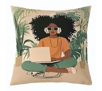 Homemissing Black Woman Throw Pillow Covers 1 Pcs African American Square Cushion Covers Reading Pillow Case Cushion Case for Couch Sofa Bedroom Decor 40x40cm