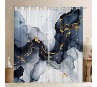 Homemissing Blue and White Marble Curtains Modern Marble Aesthetic Darkening Drapes Retro Watercolor Artwork Design 30%-50% Blackout Curtains Abstract Gold Marble Window Treatments W66*L90