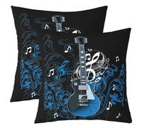 Homemissing Blue Black Guitar Square Cushion Covers Set of 2 40x40cm, Music Theme Pillow Covers for Boys Girls Rock Music Throw Pillow Covers Musical Cushion Covers for Couch Sofa Decorative
