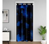 Homemissing Blue Black Modern Abstract Art Door Curtain for Doorway Privacy 1 Panel, 106x203cm Geometric Buffalo Check Reversible Closet Cover Geometry Plaid Square 30%-50% Darkening Blackout Curtain