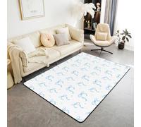 Homemissing Blue Bow Area Rug 100 * 150cm Polyester Kawaii Bowknot Living Room Rugs for Bedroom Cute Red Love Heart Printed Carpet Princess Decor Indoor Floor Mat Soft Non-slip