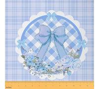 Homemissing Blue Bow Plaid Fabric by The Yard Bowknot Flower Upholstery Fabric for Chairs Cute Indoor Outdoor Decor for DIY Sewing Craft Projects Kawaii 2 Yards (L184*W150cm)