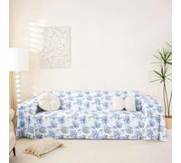 Homemissing Blue Bow Sofa Covers Washable Romantic Rose Floral Flowers Cushion Couch Covers for Dogs Cats Pets Dreamy Princess Ribbon Bowknot Style Furniture Slipcovers Non-Slip,180x259cm