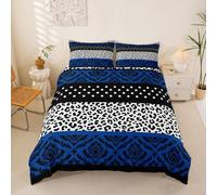 Homemissing Blue Damask Pattern Duvet Cover Single Size Leopard Cheetah Print Bedding Set for Boys Girls Polka Dots Patchwork Comforter Cover Bedroom Decor 2Pcs With 1 Pillowcase