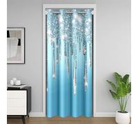 Homemissing Blue Glitter Door Curtain for Doorway Privacy Diamond Print Closet Cover for Bedroom Living Room Silver Shiny Room Divider Curtain 132x203cm Darkening Blackout Home Decor