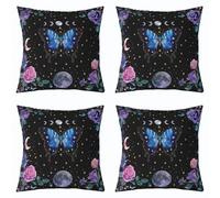 Homemissing Blue Moth Cushion Covers Boho Aesthetic Throw Pillow Covers for Kids Boys Girls Star Moon Pillow Covers for Home Sofa Bed Couch Flower Pillowcases, 50x50cm Set of 4