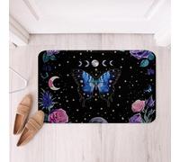 Homemissing Blue Moth Non Slip Bath Mat Boho Aesthetic Polyester Bath Rug for Kids Boys Girls Star Moon Soft Fleece Door Carpet Flower Bathroom Floor Indoor Doormat,16x24 Inch