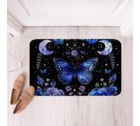 Homemissing Blue Moth Non Slip Bath Mat Purple Flower Soft Fleece Door Carpet for Kids Boys Girls Moon Star Boho Polyester Bath Rug Flower Bathroom Floor Indoor Doormat,20x32 Inch