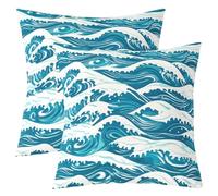 Homemissing Blue Ocean Throw Pillow Covers 40x40cm Set of 2 Soft Kids Ocean Wave Decor Pillowcases for Boys Girls Teens Sea World Japanese Wave Nature Scenery Cushion Case Room Decor
