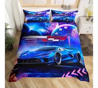 Homemissing Blue Racing Car Duvet Cover for Kids Boys Extreme Sports Car Bedding Set Super King Decorations Youth Galaxy Planet Car Comforter Cover Set Cool Modern