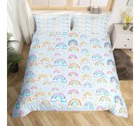 Homemissing Blue Rainbow Comforter Cover Double Size Hand Drawn Cartoon Rainbow Bedding Set for Boys Girls Children Colorful Stripes Iridescent Girly Duvet Cover Room Decor Soft 3Pcs