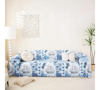 Homemissing Blue Sailboat Couch Cover For 3 Cushion Sofa Nautical Plaid Ocean Anti Slip Sofa Slipcover Sea Adventure 1-piece Couch Protector For Dogs Cats,231x300cm