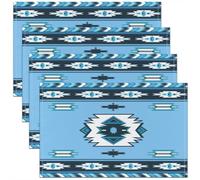 Homemissing Blue Southwestern Aztec Place Mat for Kitchen Dining 45X30cm Geometric Vintage Table Mats for Boys Girls Children Geometry Bohemian Boho Tribal Rustic Western Placemats Set of 4 Room Decor