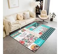 Homemissing Blue Western Aztec Area Rug Wild Cowgirl Boots Living Room Rugs for Bedroom for Kids Teens Room Decor Bull Skull Floral Southwestern Rustic Decor Carpet 150x200cm Indoor Floor Mat