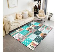 Homemissing Blue Western Aztec Living Room Rugs for Bedroom for Kids 100x150cm Bull Skull Decor Carpet Room Decor Wild Cowgirl Boots Southwestern Boho Rustic Floral Area Rug Indoor Floor Mat