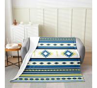 Homemissing Blue Yellow Southwestern Aztec Flannel Blanket Plush Fuzzy Baby 30x40Inch Geometric Vintage for Bed Couch Chair Living Room Adults Geometry Bohemian Tribal Rustic Fleece Throw Blanket