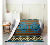 Homemissing Blue Yellow Southwestern Aztec Fleece Throw Blanket Baby 30x40Inch Geometric Flannel Blanket Plush Fuzzy for Kids Geometry Bohemian Tribal Rustic for Bed Couch Chair Living Room Men Decor