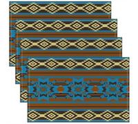Homemissing Blue Yellow Southwestern Aztec Placemats Set of 4 45X30cm Geometric Table Mats for Kids Geometry Bohemian Boho Tribal Rustic Place Mat for Kitchen Dining Women Men Teens Decor
