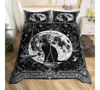 Homemissing Boho Cat Duvet Cover Set Boho Exotic Bedding Set Sun Moon Comforter Cover Set for Women Men Astrology Space Cosmic Celestial Bedspread Cover With 1 Pillow Case Single