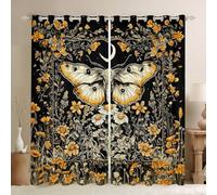 Homemissing Boho Death Moth Window Drapes Boho Butterfly Moth Window Drapes Treatments Boys Girls Flower Mushroom Rustic Garden Curtains Moon Sun Window Treatments, W52*L63,2 Panels,30%-50% Blackout