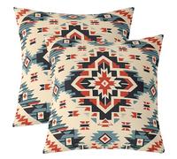 Homemissing Boho Floral Throw Pillow Covers Vintage Geometric Flowers Pillow Covers for Home Sofa Bed Couch Boys Girls Red Brown Cushion Covers Aztec Tribal Exotic Retro Pillowcases, 55x55cm Set of 2