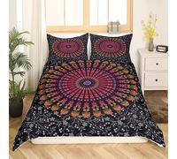 Homemissing Boho Mandala Bedding Set Kids Hippie Mandala Comforter Cover Set for Boys Teens Exotic Floral Printed Duvet Cover Flower Black Red Bedspread Cover Room Decor Quilt Cover Double