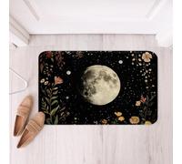 Homemissing Boho Moon Bathroom Rugs Microfiber 16x24Inch Garden Floral Flower Bath Mats Non-Slip Botanical Natural Theme Bathroom Accessories Floor Doormats Soft Door Mat